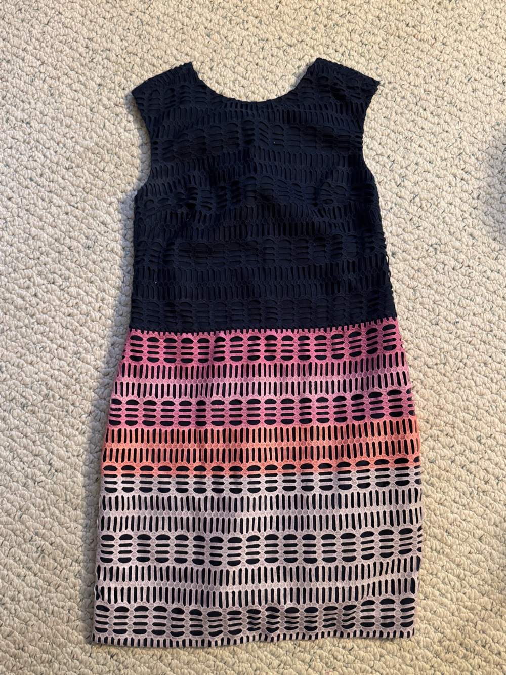 Ted Baker Black Lace Bodice Midi Dress with Pink, Peach & Cream Stripes